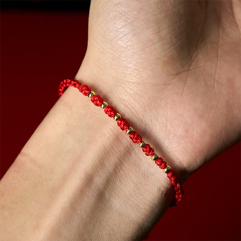 Nimara Ritual 925 Sterling Silver Plated Gold Beads Red String Braided Protection Bracelet