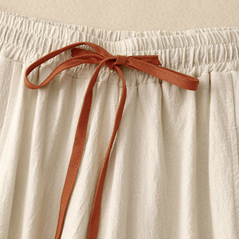 Nimara Ritual Casual Side Slits Design Cotton Women's Wide Leg 7-8 Length Pants With Pockets