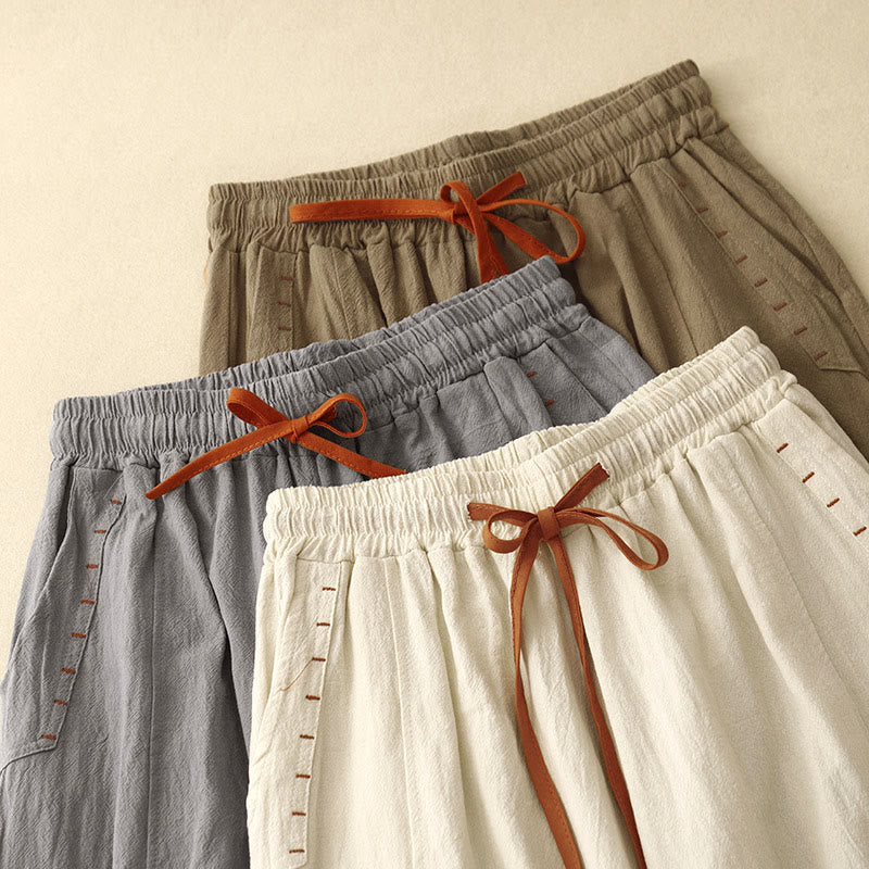 Nimara Ritual Casual Side Slits Design Cotton Women's Wide Leg 7-8 Length Pants With Pockets