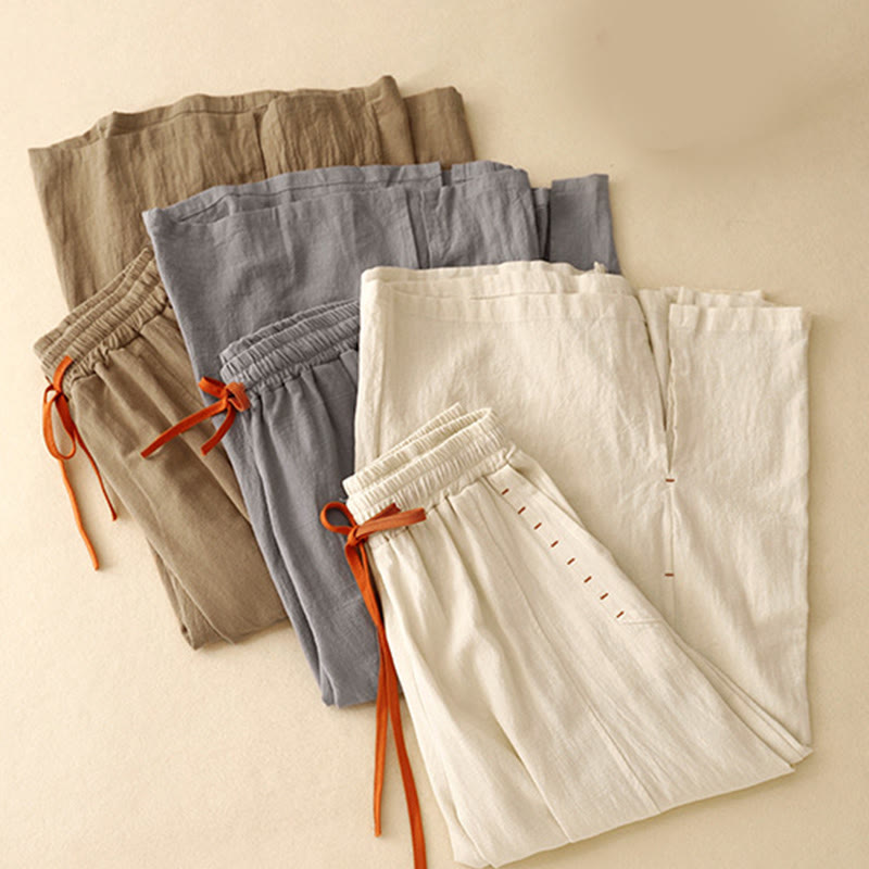 Nimara Ritual Casual Side Slits Design Cotton Women's Wide Leg 7-8 Length Pants With Pockets