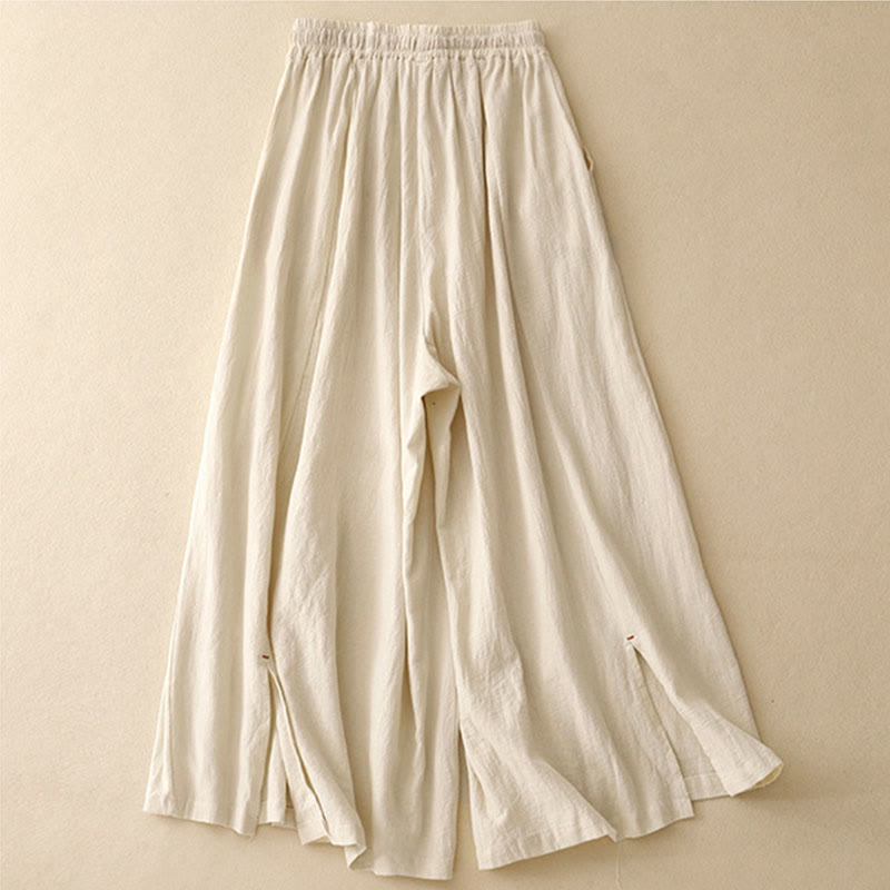 Nimara Ritual Casual Side Slits Design Cotton Women's Wide Leg 7-8 Length Pants With Pockets