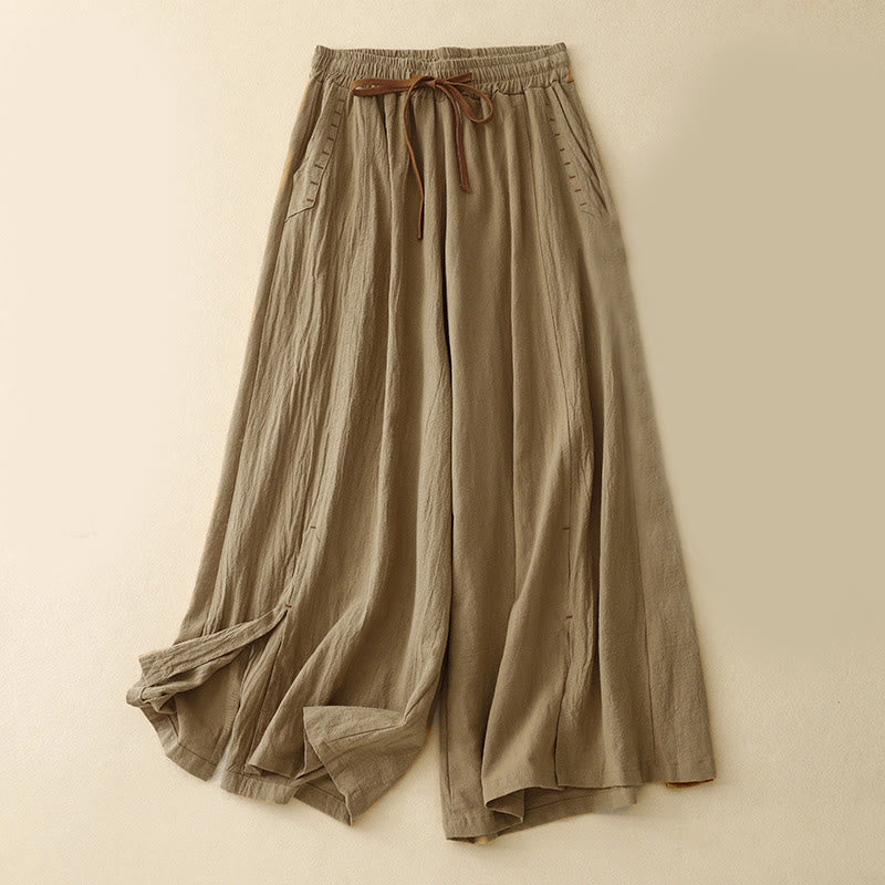 Nimara Ritual Casual Side Slits Design Cotton Women's Wide Leg 7-8 Length Pants With Pockets