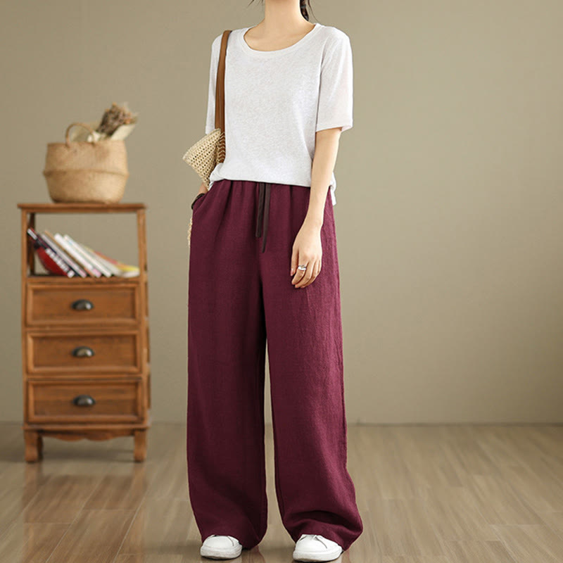 Nimara Ritual Commute Retro Solid Color Women's Harem Drawstring Cotton Pants With Pockets