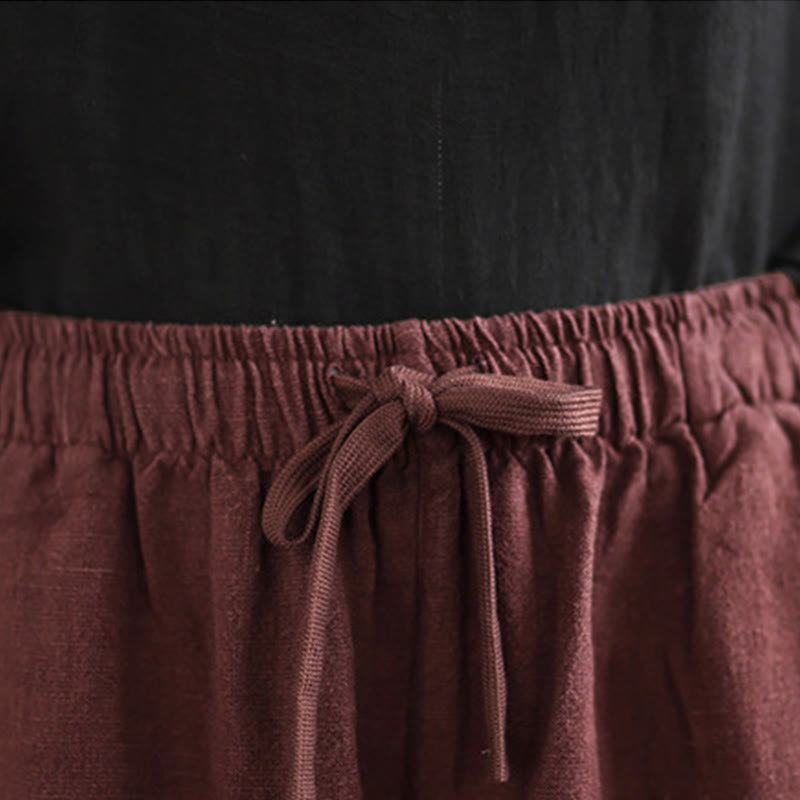 Nimara Ritual Commute Retro Solid Color Women's Harem Drawstring Cotton Pants With Pockets