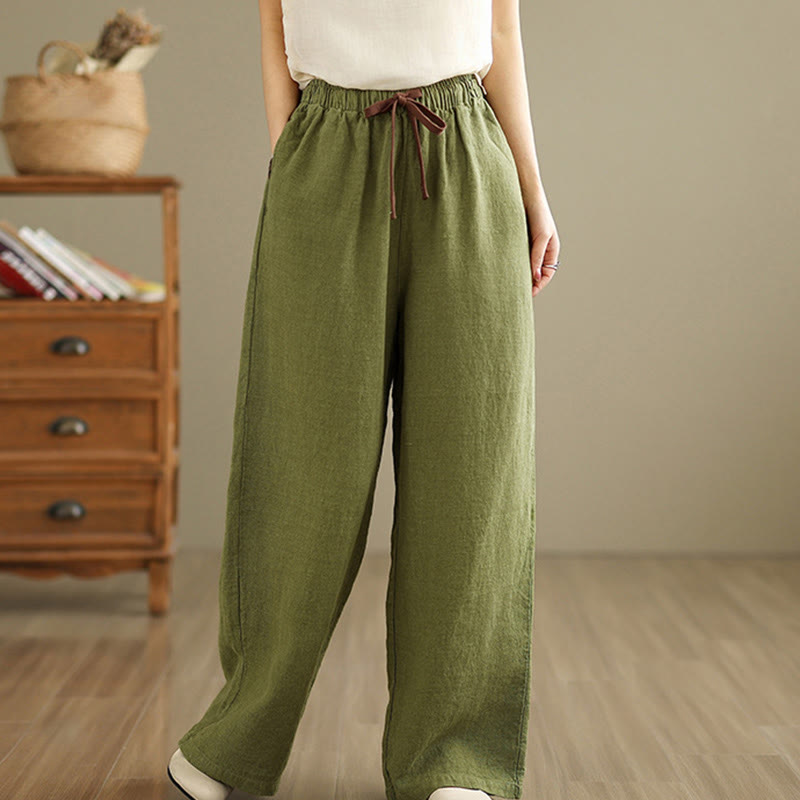 Nimara Ritual Commute Retro Solid Color Women's Harem Drawstring Cotton Pants With Pockets