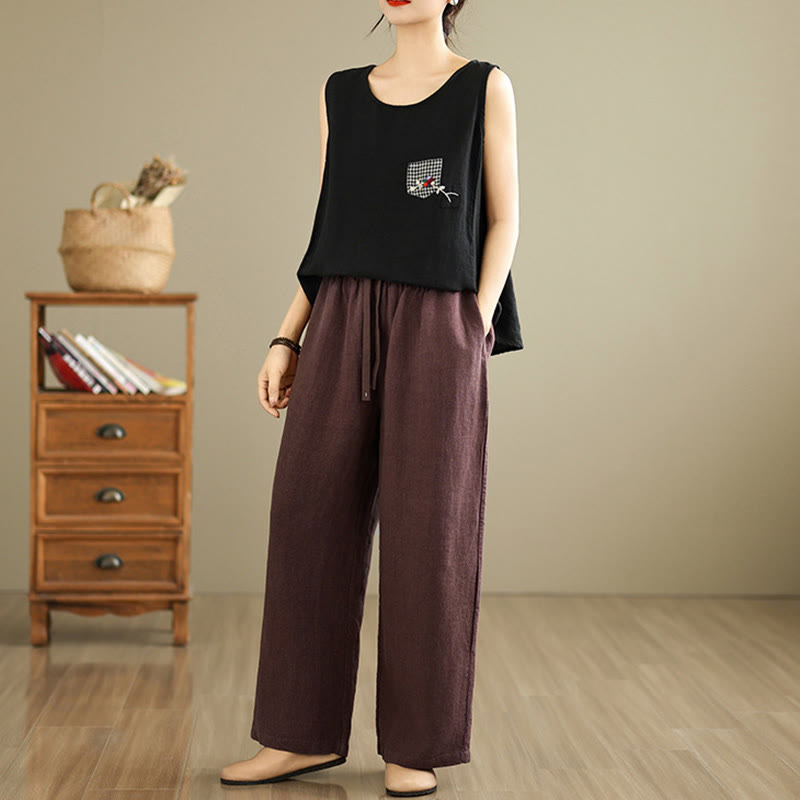Nimara Ritual Commute Retro Solid Color Women's Harem Drawstring Cotton Pants With Pockets