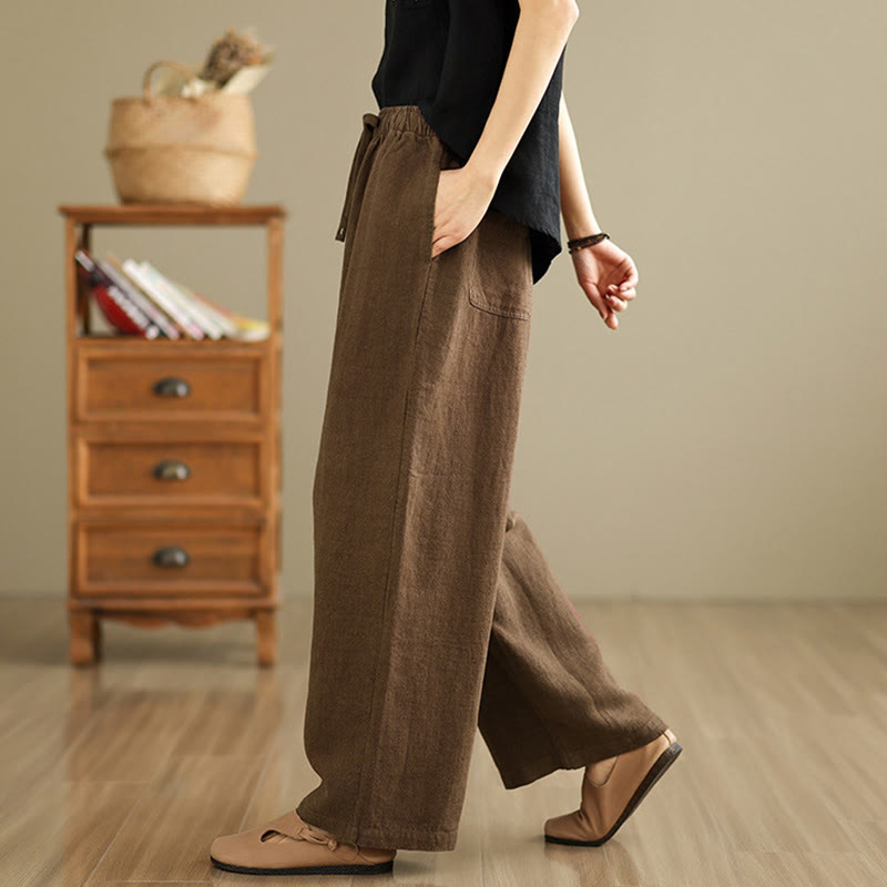 Nimara Ritual Commute Retro Solid Color Women's Harem Drawstring Cotton Pants With Pockets