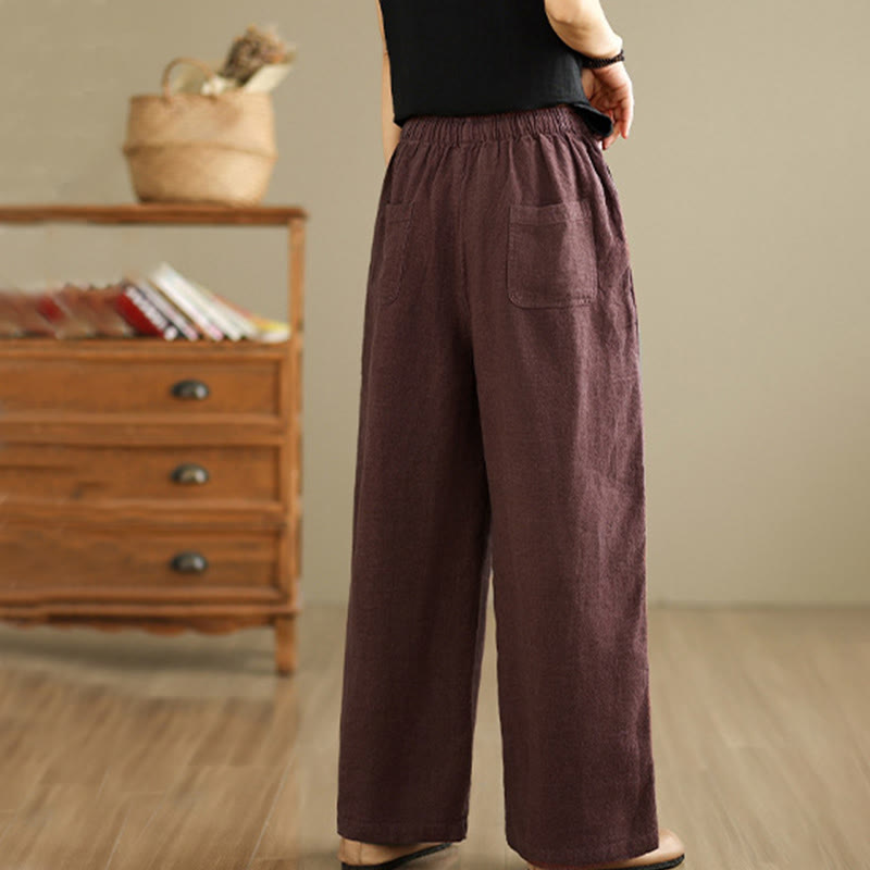 Nimara Ritual Commute Retro Solid Color Women's Harem Drawstring Cotton Pants With Pockets