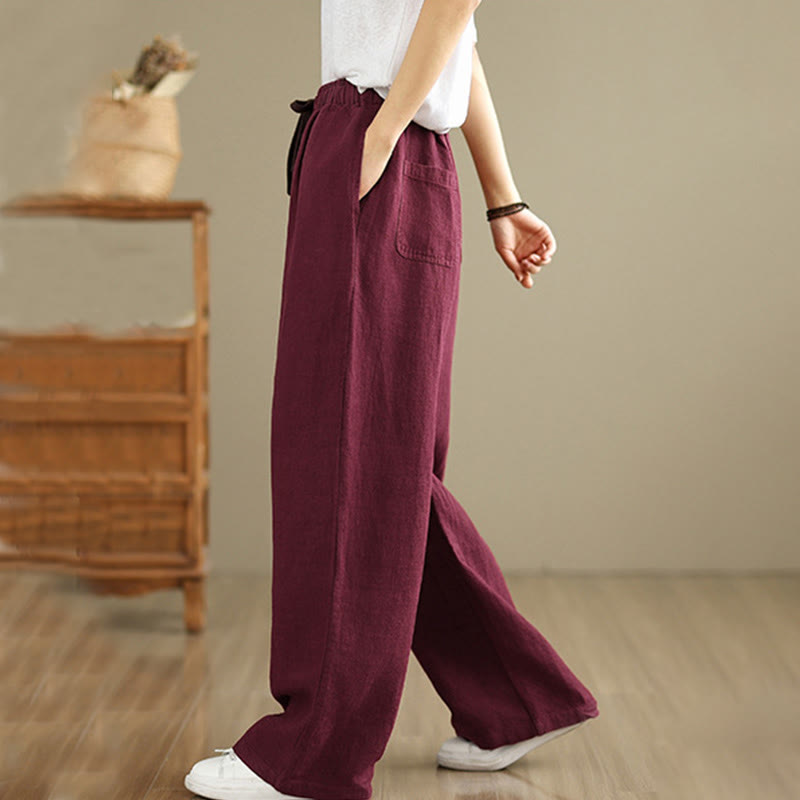 Nimara Ritual Commute Retro Solid Color Women's Harem Drawstring Cotton Pants With Pockets