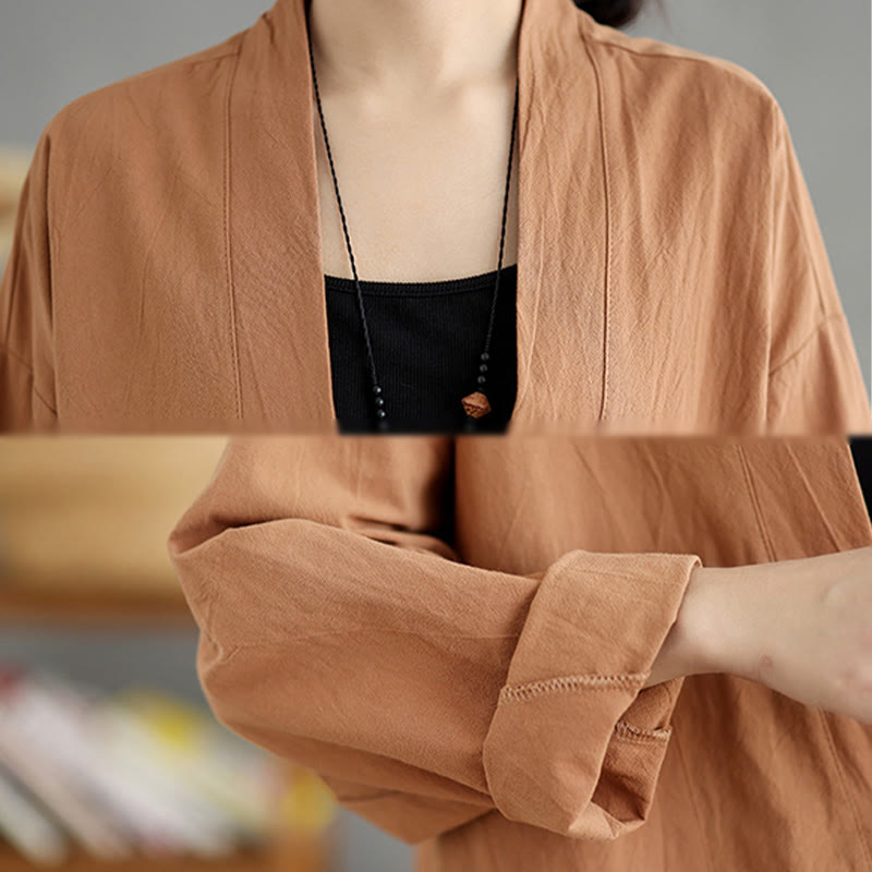 Nimara Ritual Casual Vintage Plain Long Sleeve Open Front Jacket With Pockets