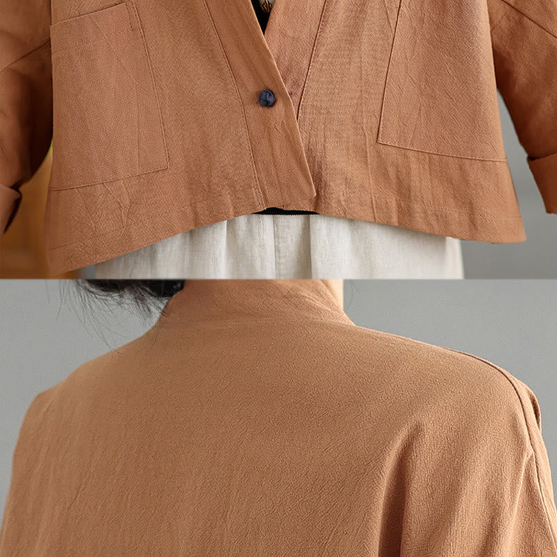 Nimara Ritual Casual Vintage Plain Long Sleeve Open Front Jacket With Pockets