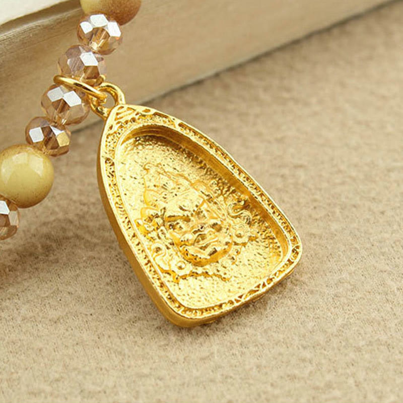 Nimara Ritual Tibetan Lotus Round Plate Golden Tiger Eye Beads Necklace Pendant