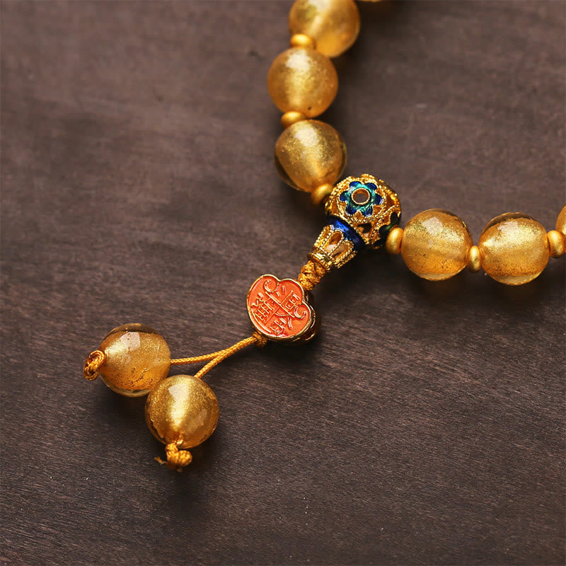 Nimara Ritual Gold Foil Liuli Glass Bead Ruyi Golden Ingot Fortune Bracelet