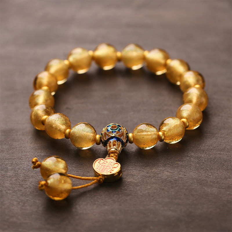 Nimara Ritual Gold Foil Liuli Glass Bead Ruyi Golden Ingot Fortune Bracelet