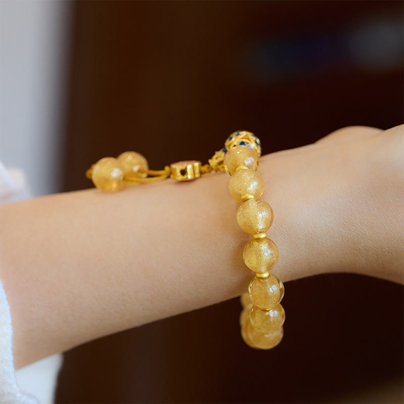 Nimara Ritual Gold Foil Liuli Glass Bead Ruyi Golden Ingot Fortune Bracelet