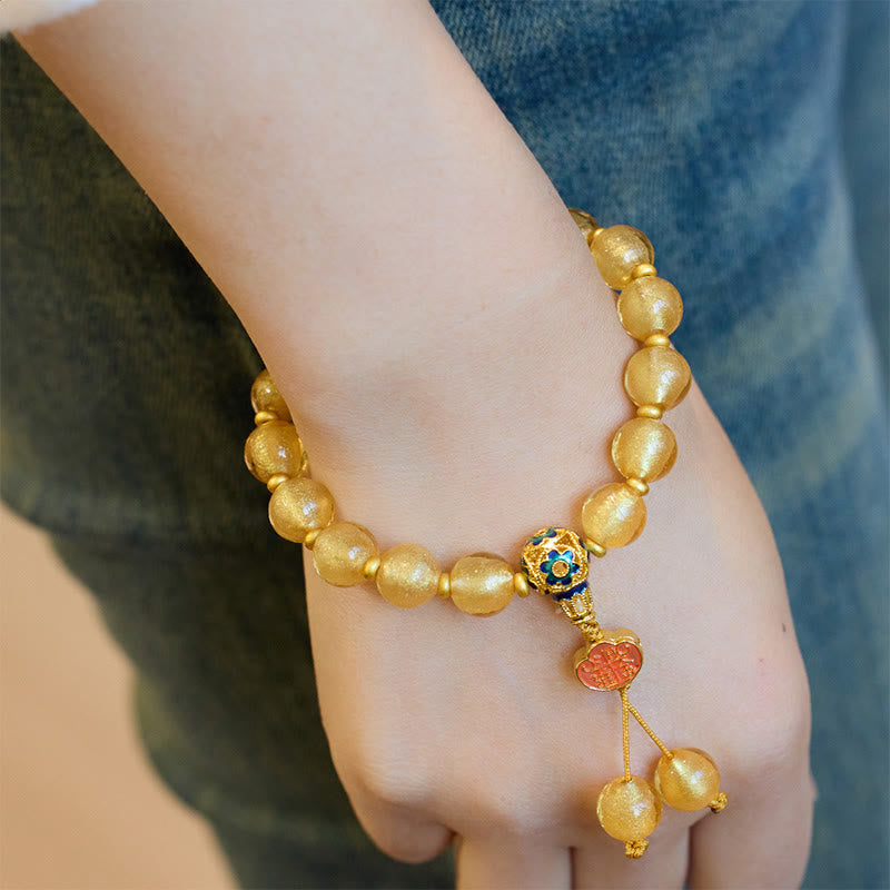 Nimara Ritual Gold Foil Liuli Glass Bead Ruyi Golden Ingot Fortune Bracelet