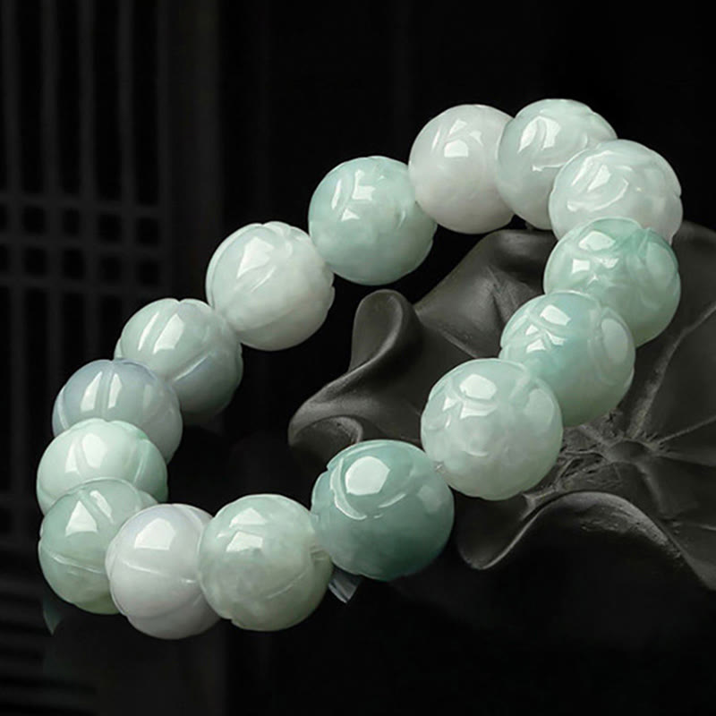 Nimara Ritual Natural Jade Lotus Carving Prosperity Bracelet