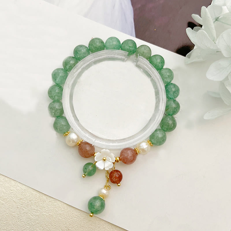 Nimara Ritual Green Strawberry Quartz Shell Peach Blossom Soothing Bracelet