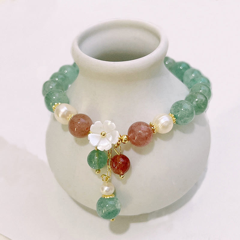 Nimara Ritual Green Strawberry Quartz Shell Peach Blossom Soothing Bracelet