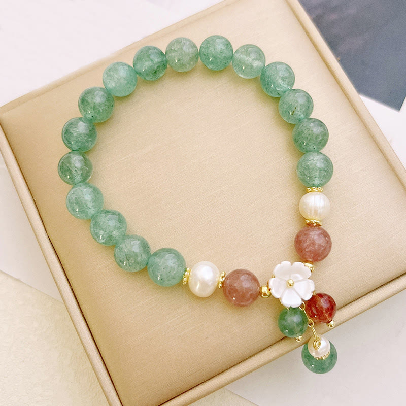 Nimara Ritual Green Strawberry Quartz Shell Peach Blossom Soothing Bracelet