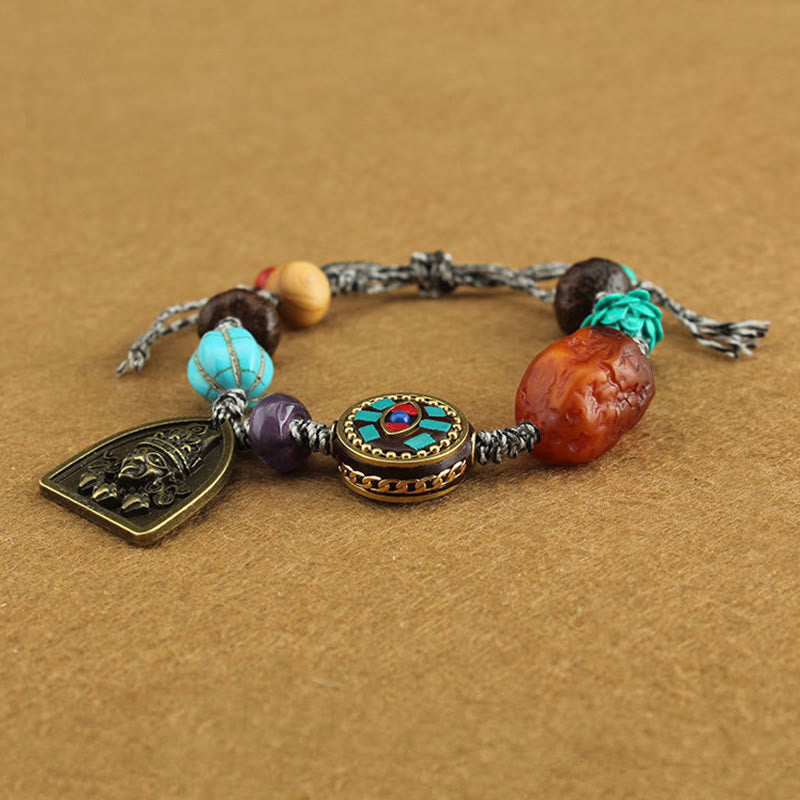 Nimara Ritual Tibetan Buddha's Eye Turquoise Lotus Zakiram Protection Rope Bracelet