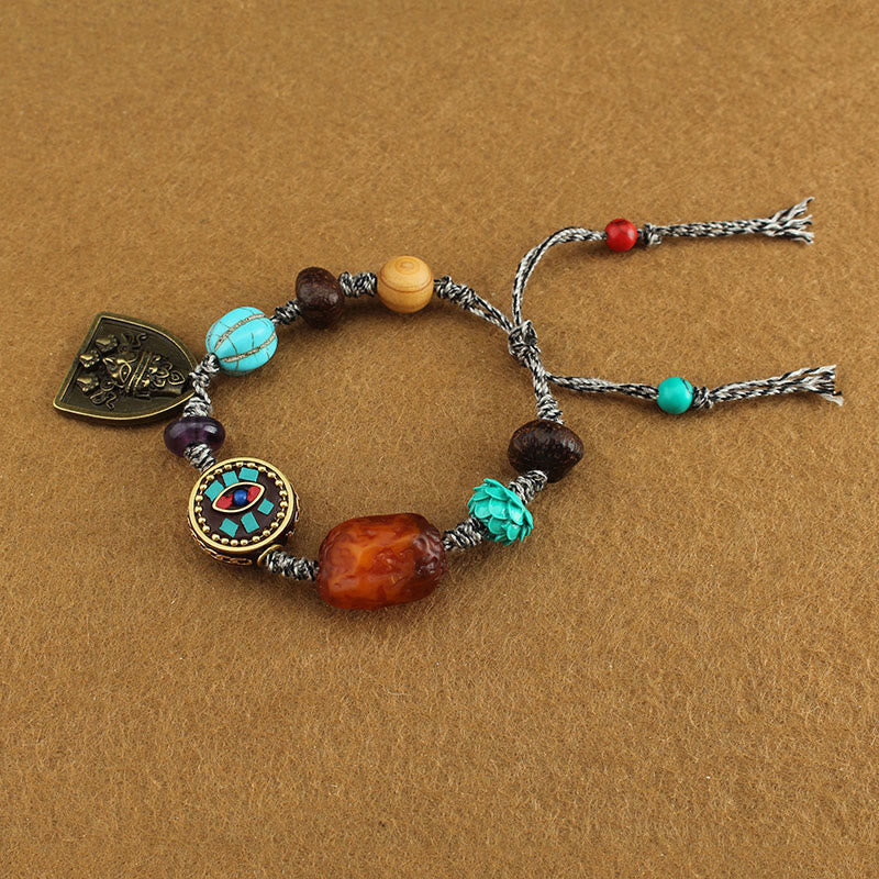 Nimara Ritual Tibetan Buddha's Eye Turquoise Lotus Zakiram Protection Rope Bracelet
