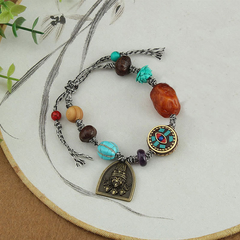 Nimara Ritual Tibetan Buddha's Eye Turquoise Lotus Zakiram Protection Rope Bracelet