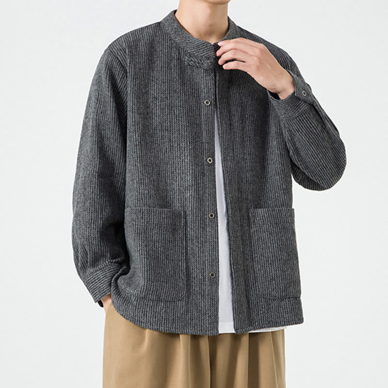 Nimara Ritual Long Sleeve Frog-button Design Men's Cotton Jacket Shirt With Pockets