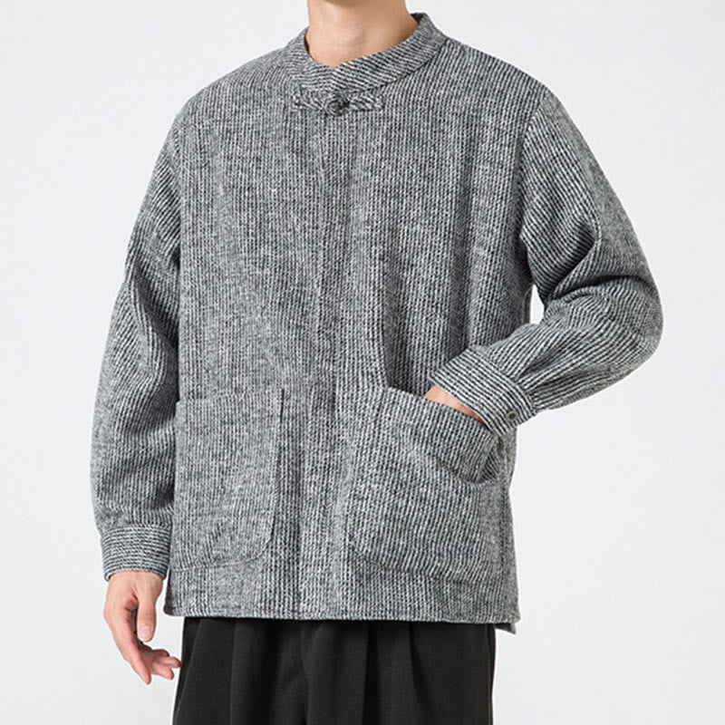 Nimara Ritual Long Sleeve Frog-button Design Men's Cotton Jacket Shirt With Pockets