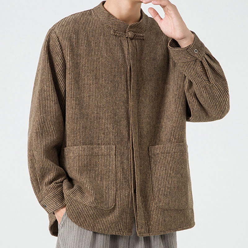 Nimara Ritual Long Sleeve Frog-button Design Men's Cotton Jacket Shirt With Pockets