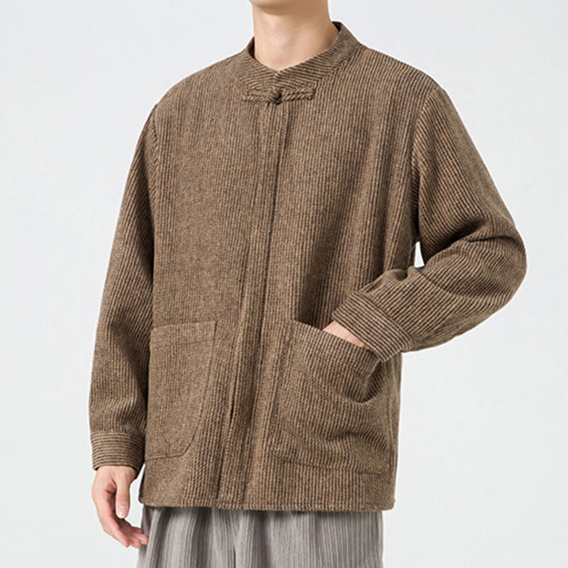 Nimara Ritual Long Sleeve Frog-button Design Men's Cotton Jacket Shirt With Pockets