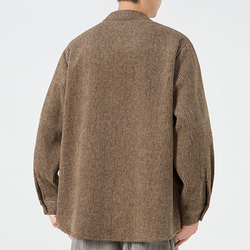 Nimara Ritual Long Sleeve Frog-button Design Men's Cotton Jacket Shirt With Pockets