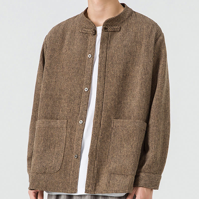 Nimara Ritual Long Sleeve Frog-button Design Men's Cotton Jacket Shirt With Pockets