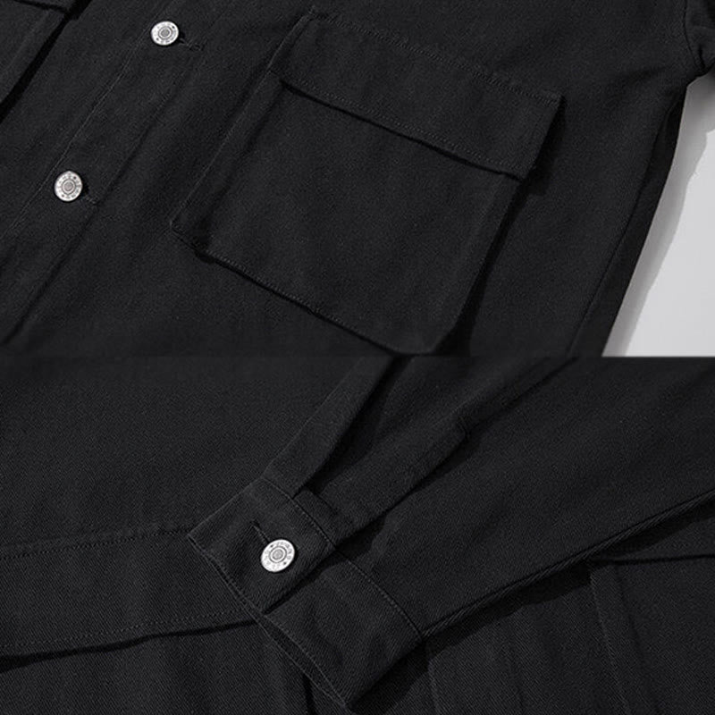 Nimara Ritual Long Sleeve Button Stand Collar Design Men's Cotton Jacket Shirt With Pockets