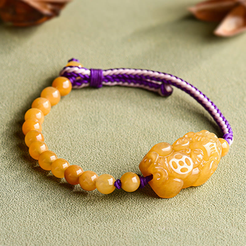 Nimara Ritual Golden Silk Jade Beads PiXiu Wealth Bracelet