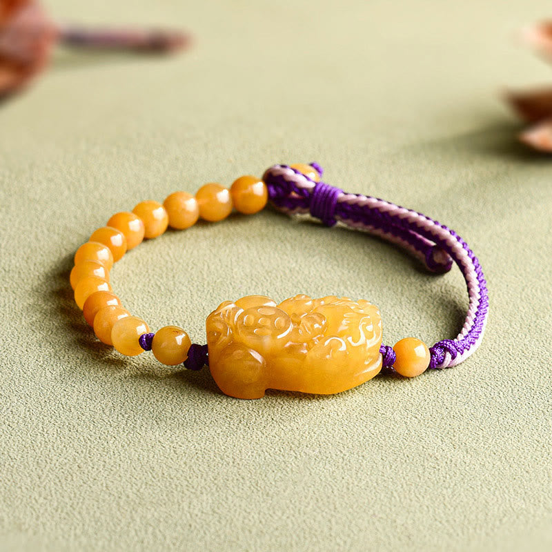 Nimara Ritual Golden Silk Jade Beads PiXiu Wealth Bracelet
