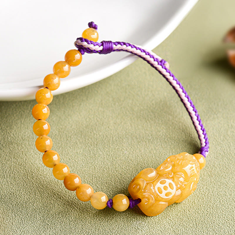 Nimara Ritual Golden Silk Jade Beads PiXiu Wealth Bracelet