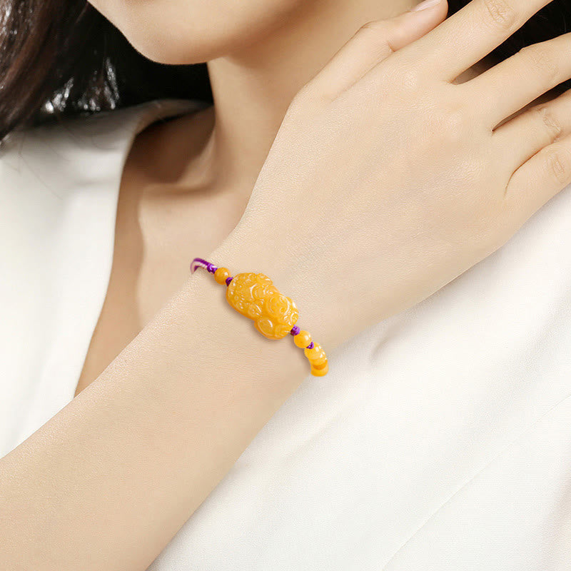 Nimara Ritual Golden Silk Jade Beads PiXiu Wealth Bracelet