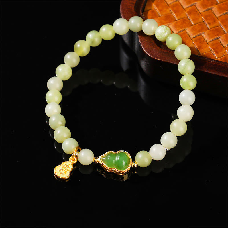 Nimara Ritual Natural Jade Green Aventurine Gourd Fu Character Luck Bracelet