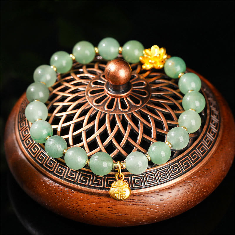 Nimara Ritual Natural Jade Green Aventurine Gourd Fu Character Luck Bracelet