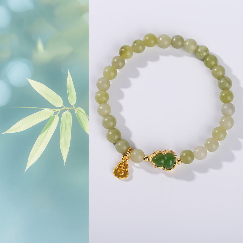 Nimara Ritual Natural Jade Green Aventurine Gourd Fu Character Luck Bracelet