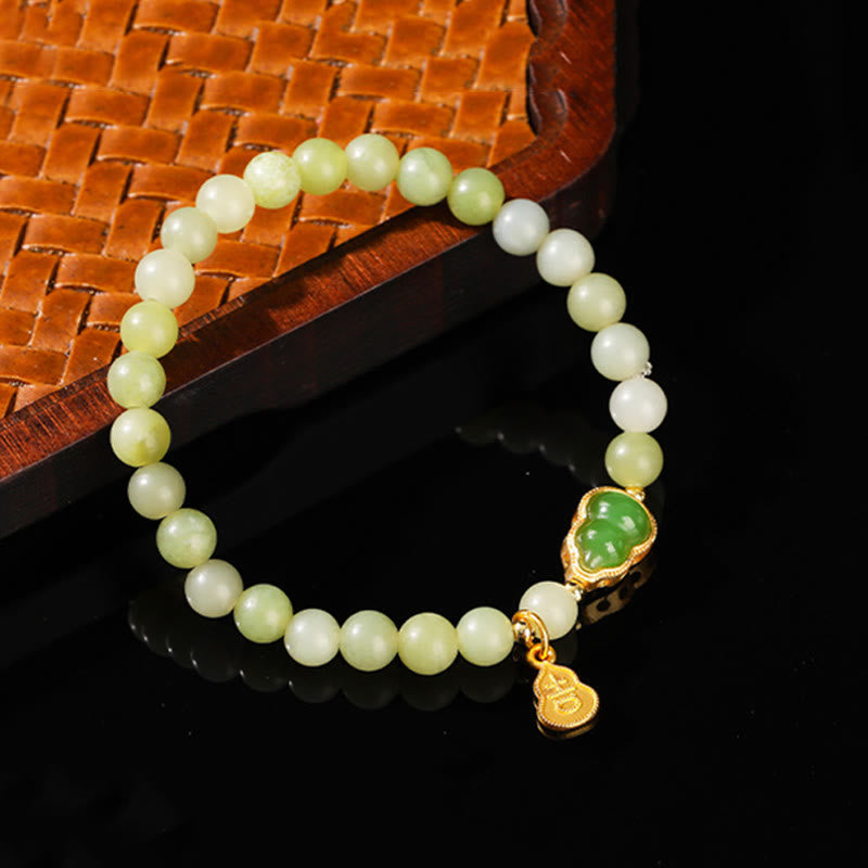 Nimara Ritual Natural Jade Green Aventurine Gourd Fu Character Luck Bracelet