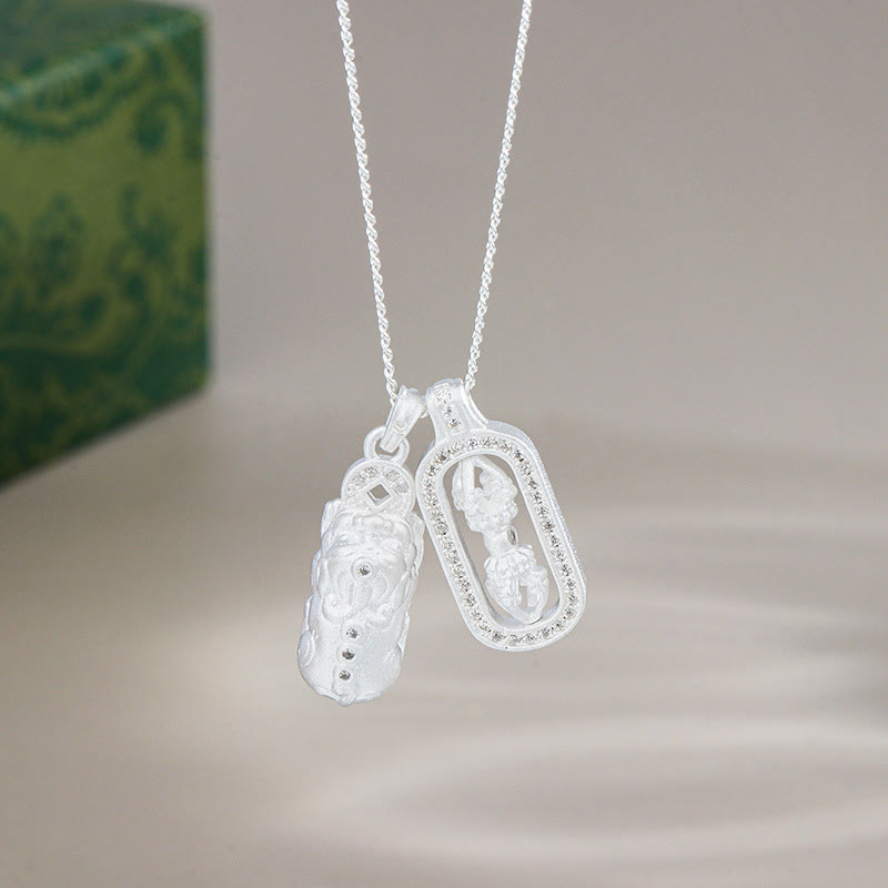 Nimara Ritual 925 Sterling Silver Mini PiXiu Dorje Vajra Wealth Necklace Pendant