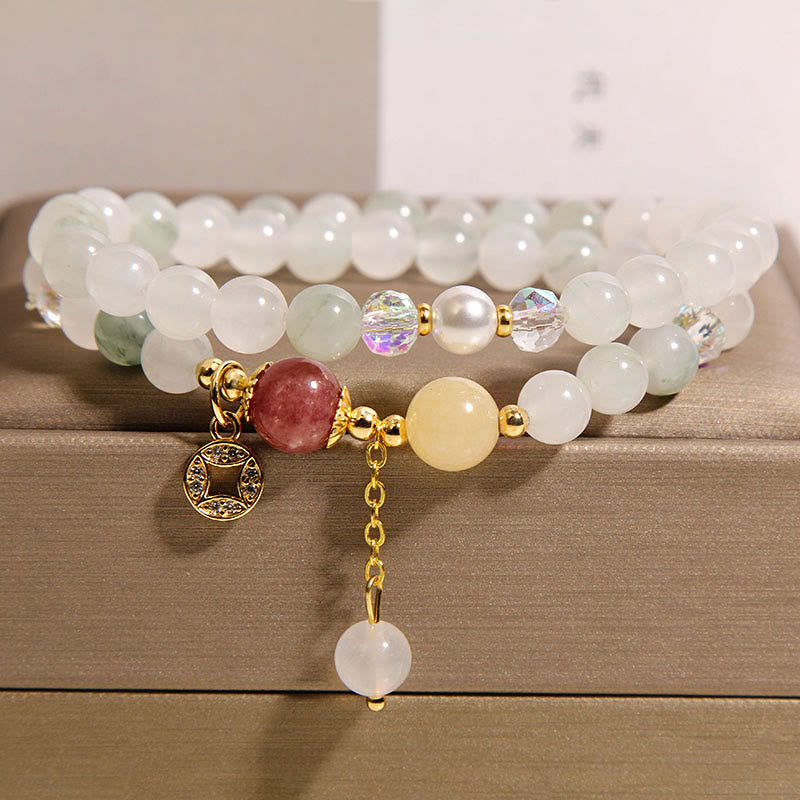 Nimara Ritual Tourmaline Purple Jade Aquamarine Jade Copper Coin Positive Double Wrap Bracelet