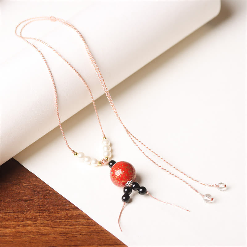 Nimara Ritual Ebony Wood Aurora Lacquer Craft Bead Pearl Balance Necklace Pendant