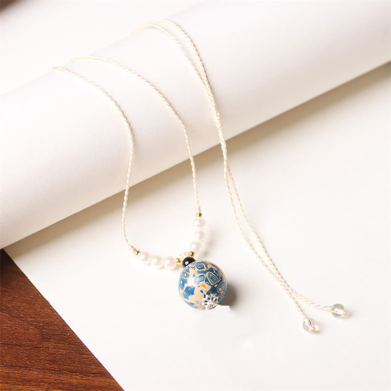 Nimara Ritual Ebony Wood Aurora Lacquer Craft Bead Pearl Balance Necklace Pendant