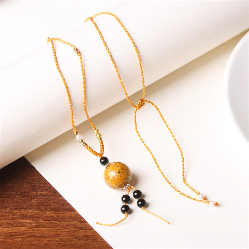 Nimara Ritual Ebony Wood Aurora Lacquer Craft Bead Pearl Balance Necklace Pendant