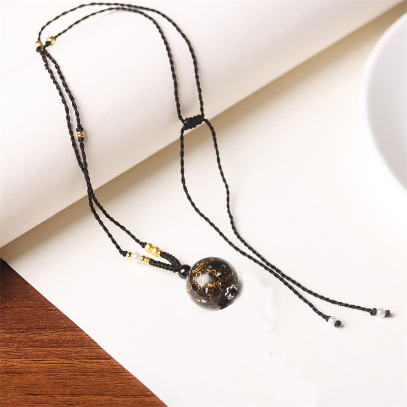 Nimara Ritual Ebony Wood Aurora Lacquer Craft Bead Pearl Balance Necklace Pendant