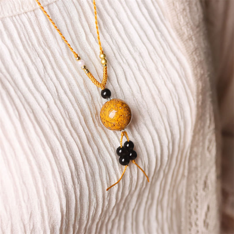 Nimara Ritual Ebony Wood Aurora Lacquer Craft Bead Pearl Balance Necklace Pendant