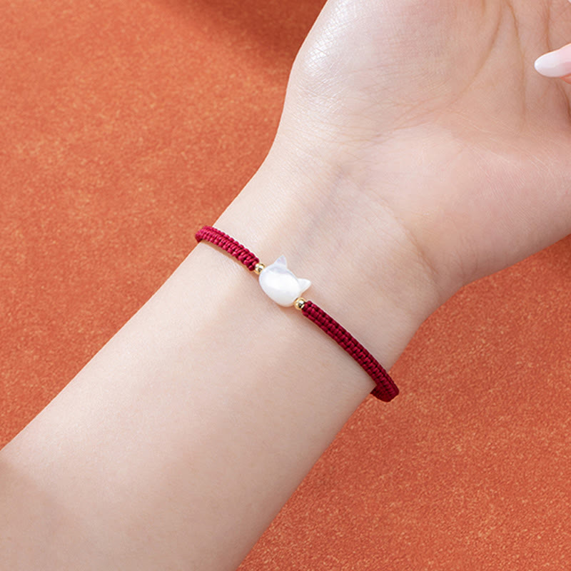 Nimara Ritual Faceless Cat Head Red String Shell Connection Bracelet